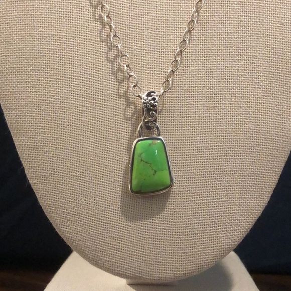 BARSE Green Turquoise Filagree Pendant Sterling Silver Open Link Necklace - Picture 4 of 9